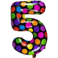 Balon foliowy cyferka 5 w kropki