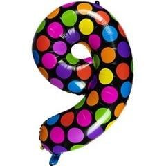 Balon foliowy cyferka 9 w kropki