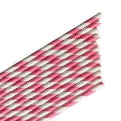 Słomki papierowe paski różowe 144szt