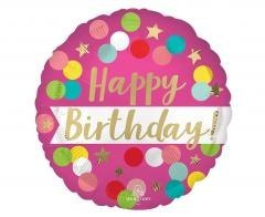 Balon foliowy Birthday pink confetti 46cm
