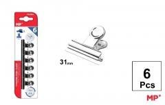 Klipsy biurowe metalowe srebrne 31mm 6szt