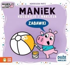 Maniek koloruje i nakleja. Zabawki
