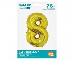 Balon foliowy cyfra 8 złota Smart 76cm