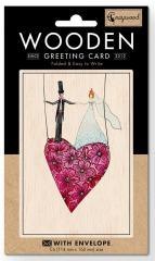 Karnet drewniany C6 + koperta Ślub serce