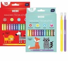 Mazaki trójkątne 12 kolorów Bebe Kids mix