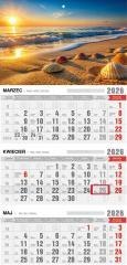 Kalendarz 2026 trójdzielny ekonomiczny plaża