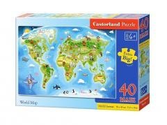 Puzzle 40 maxi - Mapa świata CASTOR