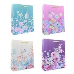 Torebka prezentowa uniwersalna L Kwiaty brokat mix