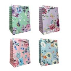 Torebka prezentowa uniwersalna M Kwiaty brokat mix