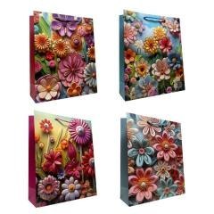 Torebka prezentowa uniwersalna M Kwiaty metal mix