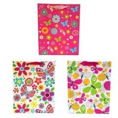 Torebka prezentowa uniwersalna L Kwiaty motyle MIX