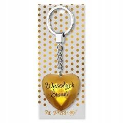 Brelok świąteczny Wesołych Świąt serce złoty