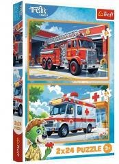 Puzzle 2x24 Wóz strażacki i karetka TREFL