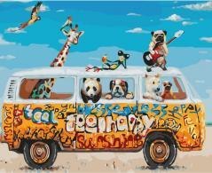 Malowanie po numerach 40x50cm Zwierzątka w busie