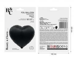 Balon foliowy B&C Serce matowe czarne 37cm