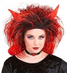 Peruka diablicy czarno czerwona z rogami