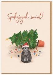 Karnet Boże Narodzenie - Kot / Spokojnych świąt!
