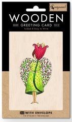 Karnet drewniany C6 + koperta Anioł z kwiatem