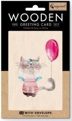 Karnet drewniany C6 + koperta Kot z balonem