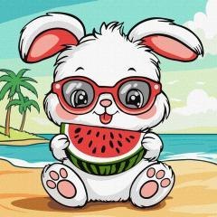 Malowanie po numerach - Lato.Królik z arbuzem