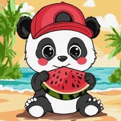 Malowanie po numerach - Lato.Panda z arbuzem 25x25