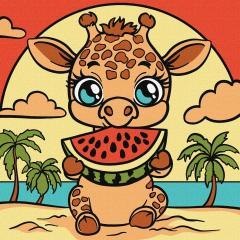 Malowanie po numerach - Żyrafa i arbuz 25x25cm