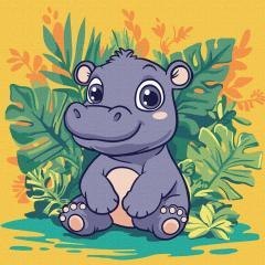 Malowanie po numerach - Hipopotam w tropikach Kids