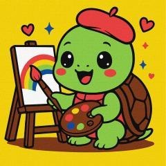 Malowanie po numerach - Żółwik artysta 25x25cm