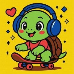 Malowanie po numerach - Żółwik na deskorolce 25x25