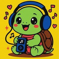 Malowanie po numerach - Żółwik słucha muzyki 25x25