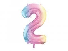 Balon foliowy cyfra 2 86cm pastelowy tęczowy