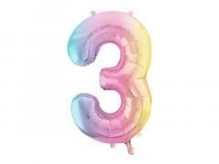 Balon foliowy cyfra 3 86cm pastel tęczowy