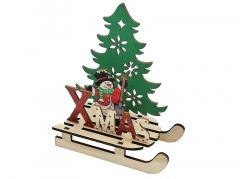 Dekoracja świąteczna drewniana bałwanek na saniach