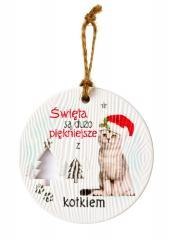 Zawieszka ceramiczna Boże Narodzenie kot biały
