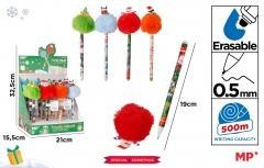 Długopis ścieralny z pomponem świąteczny (12szt)