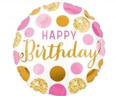 Balon foliowy Pink and gold Happy Birthday 46cm