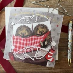 Karnet Święta kwadrat Jeże pod kocem