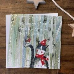 Karnet Święta kwadrat Kot w czapce i szaliku