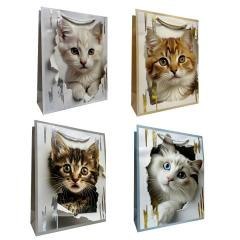 Torebka prezentowa M metalizowana Kotki mix