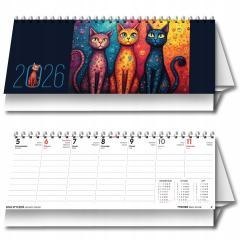 Kalendarz 2026 biurkowy tygodniowy poziomy koty