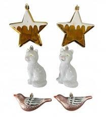 Bombki na choinkę 6szt Gwiazda, Kot, Ptaszek