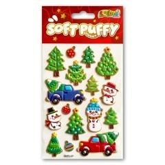 Naklejki puffy Christmas Tree and Smowmen