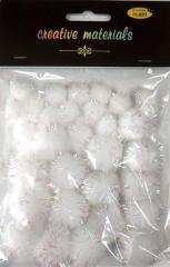 Pompony glitter białe 15x25mm 30szt