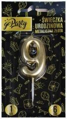 Świeczka urodzinowa 9 Metaliczna złota