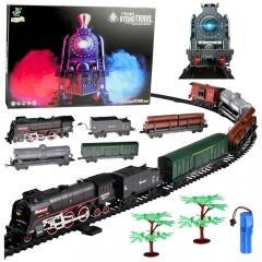 Parowóz na torach ze świełem, dżwiękiem i dymem