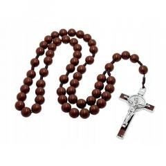 Różaniec plastik duży paciorek brąz