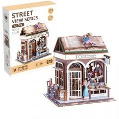 Uliczny zakątek drewniane puzzle 3D księgarnia