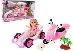 Laleczka z pojazdami bolid i skuter