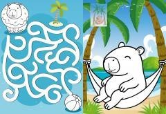 Kolorowanie z naklejkami. Kapibara na wakacjach