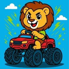 Malowanie po numerach - Lew w samochodzie Kid